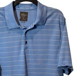 Greg Norman Men XL polo Blue stripe short sleeve golf shirt Jasso Elba